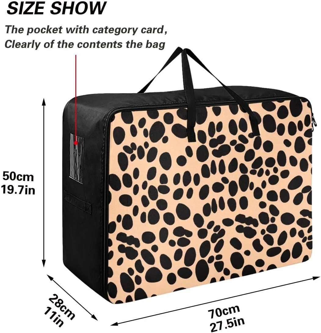 Beige Leopard Pattern Storage Bag, 27.5x19.7x11 In, Garment Storage Organizer Travel Cargo Duffel Bags Zippered Storage Bag for Closet Comforter, Pillow, Quilt