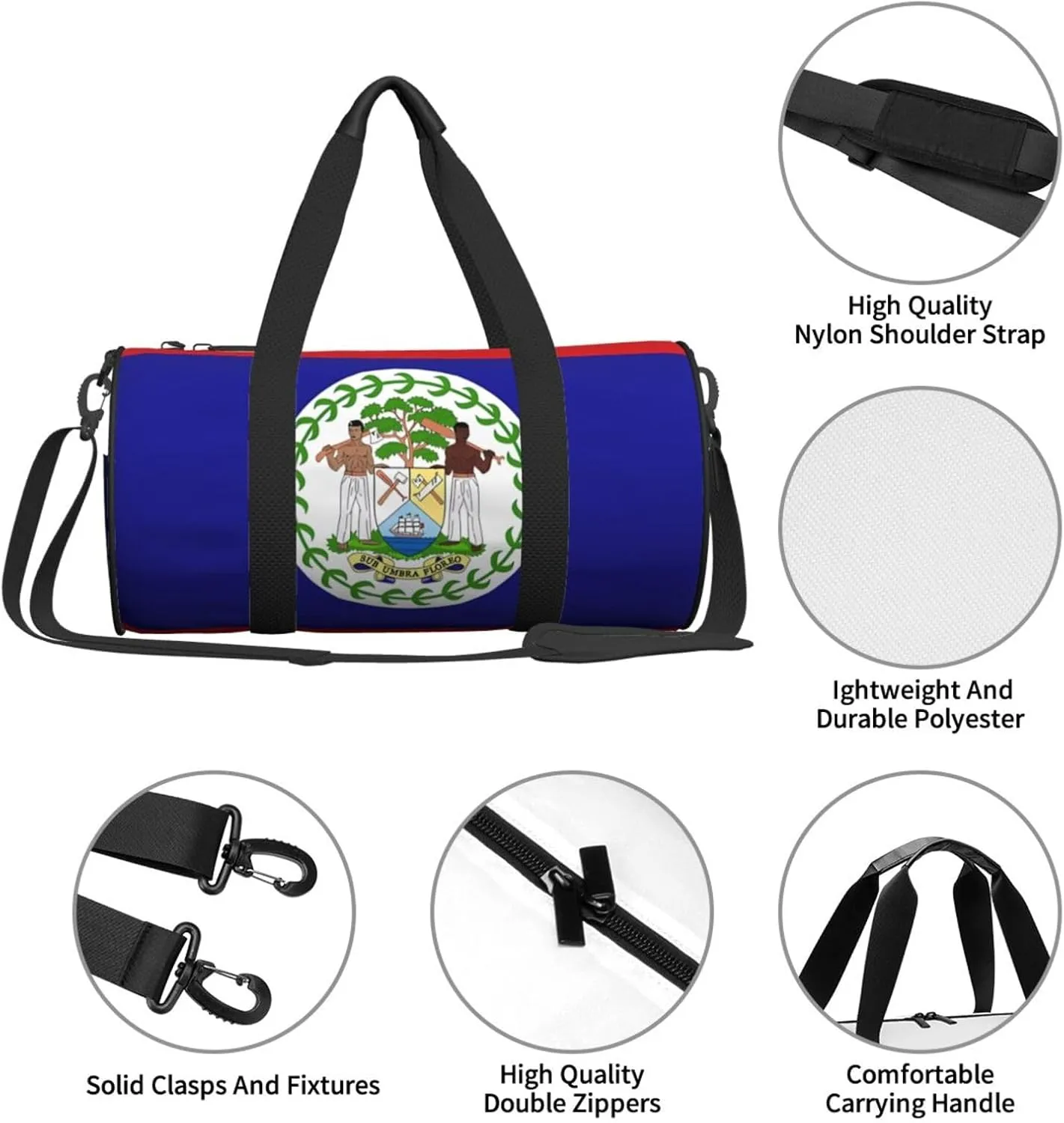 Belize Flag Round Travel Duffel Bag Large Capacity Gym Sports Bags for Hiking Vacation Trips