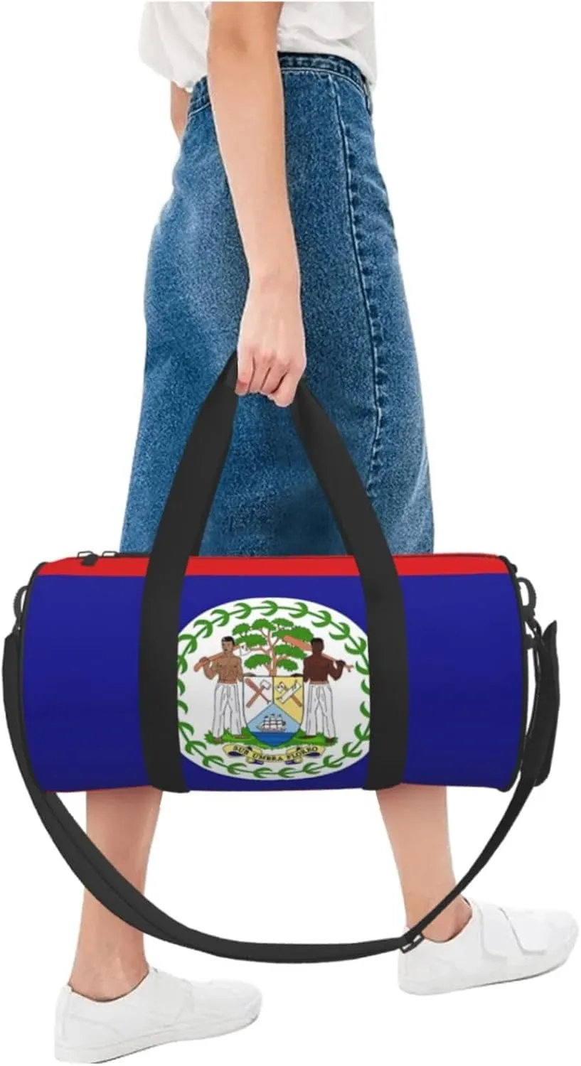 Belize Flag Round Travel Duffel Bag Large Capacity Gym Sports Bags for Hiking Vacation Trips