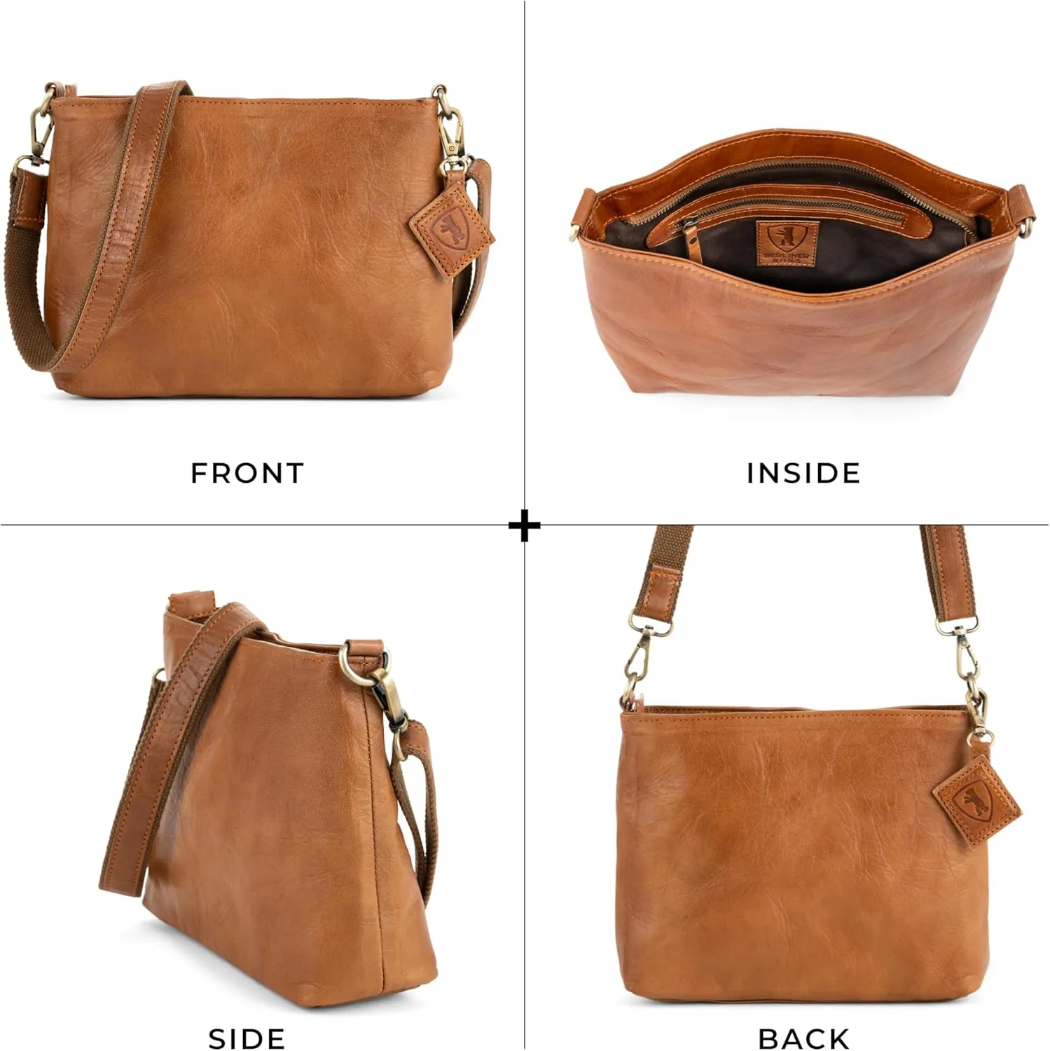 BERLINER BAGS Vintage Genuine Leather Shoulder Bag Marbella, Crossbody Purse for Women, Satchel Bag