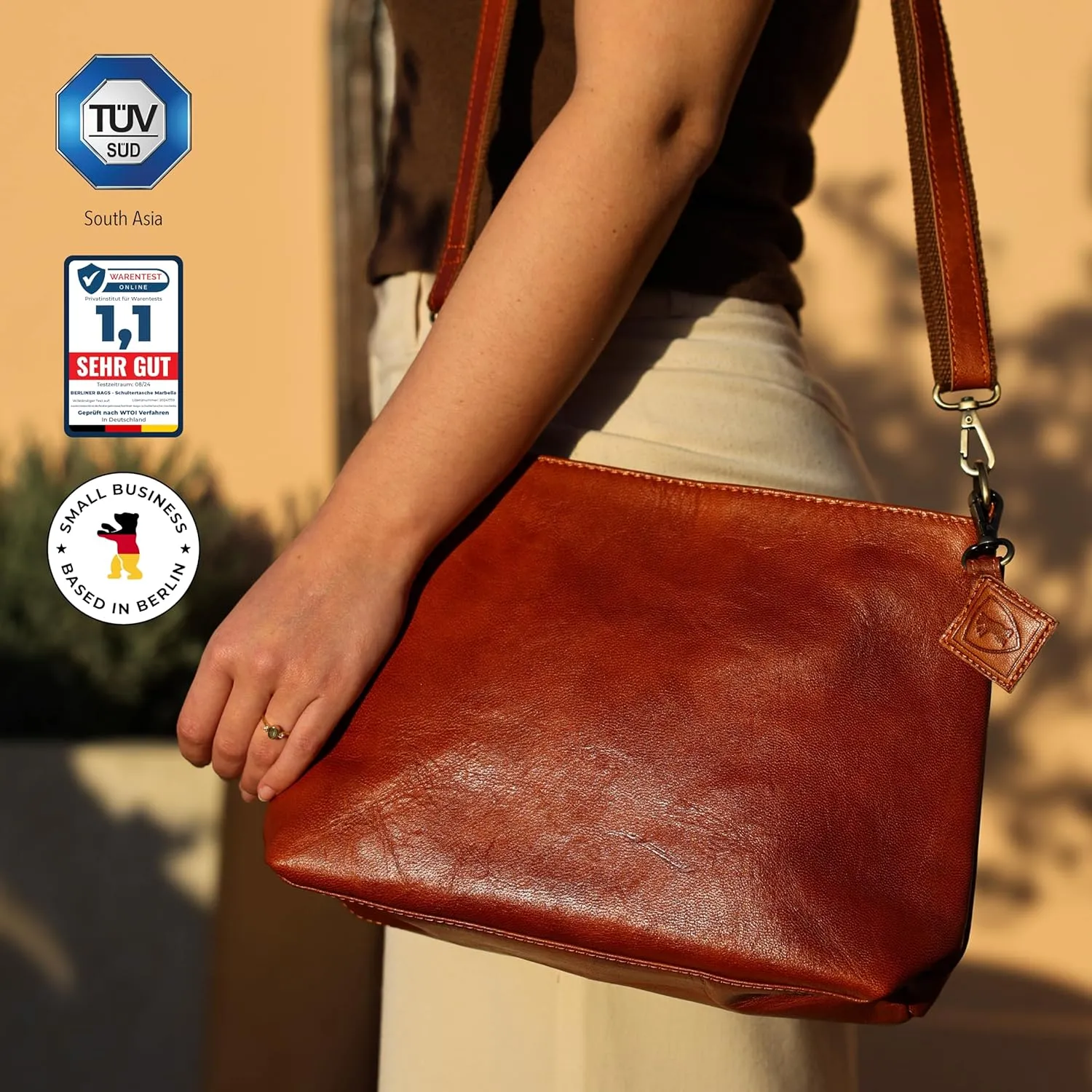 BERLINER BAGS Vintage Genuine Leather Shoulder Bag Marbella, Crossbody Purse for Women, Satchel Bag