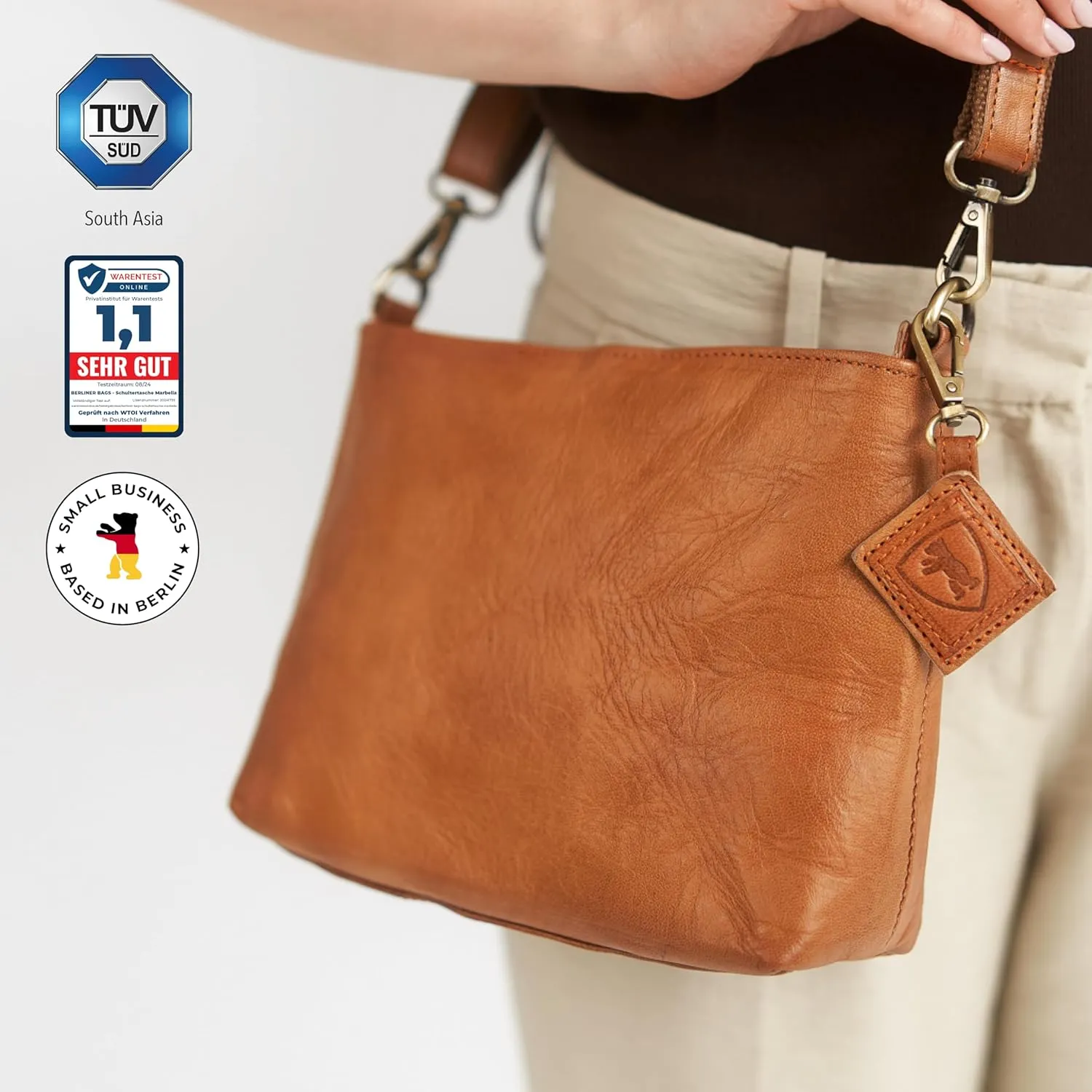 BERLINER BAGS Vintage Genuine Leather Shoulder Bag Marbella, Crossbody Purse for Women, Satchel Bag