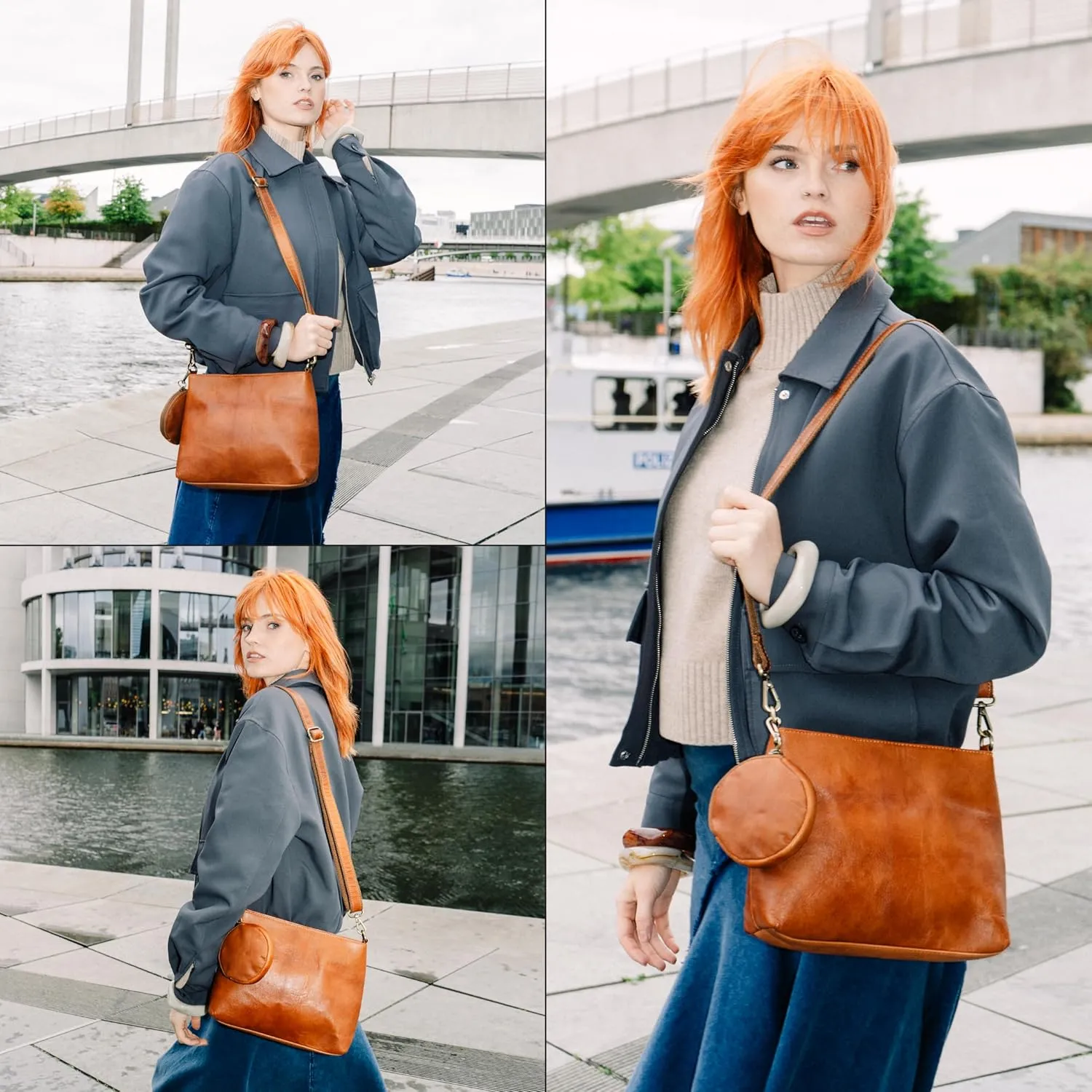 BERLINER BAGS Vintage Genuine Leather Shoulder Bag Marbella, Crossbody Purse for Women, Satchel Bag