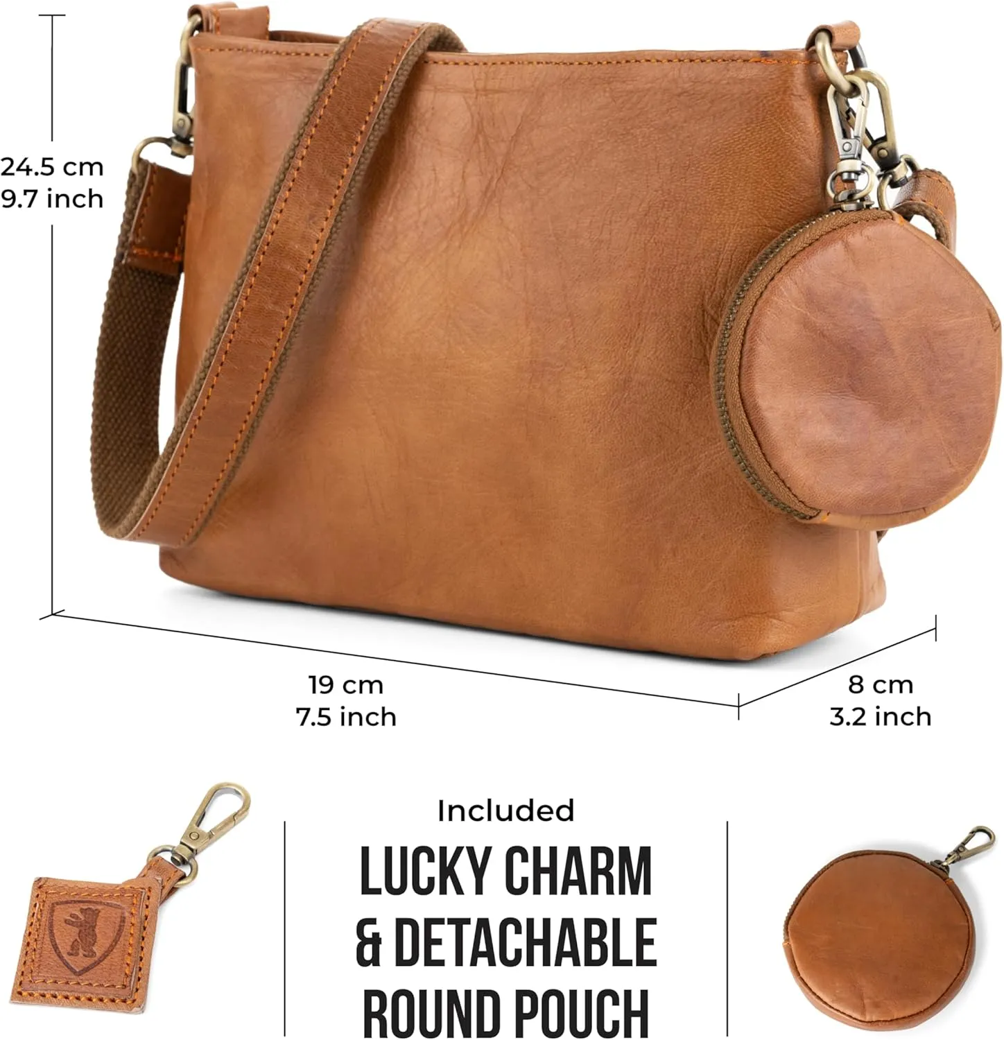 BERLINER BAGS Vintage Genuine Leather Shoulder Bag Marbella, Crossbody Purse for Women, Satchel Bag