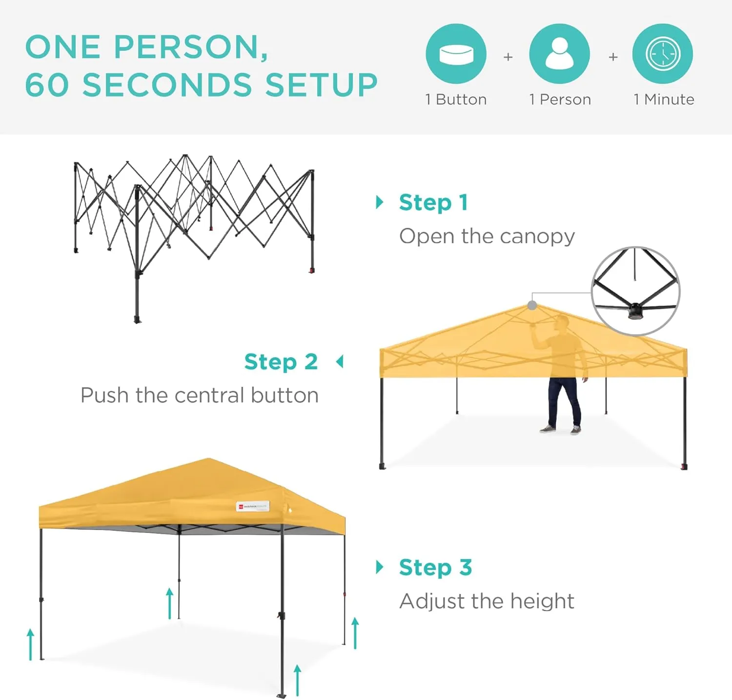 Best Choice Products 10x10ft 1-Person Setup Pop Up Canopy Tent Instant Portable Shelter w/ 1-Button Push, Case, 4 Weight Bags - Marigold