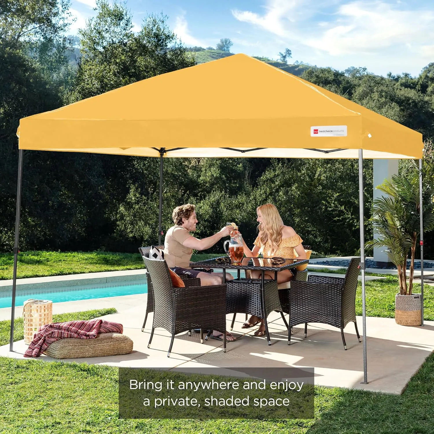 Best Choice Products 10x10ft 1-Person Setup Pop Up Canopy Tent Instant Portable Shelter w/ 1-Button Push, Case, 4 Weight Bags - Marigold