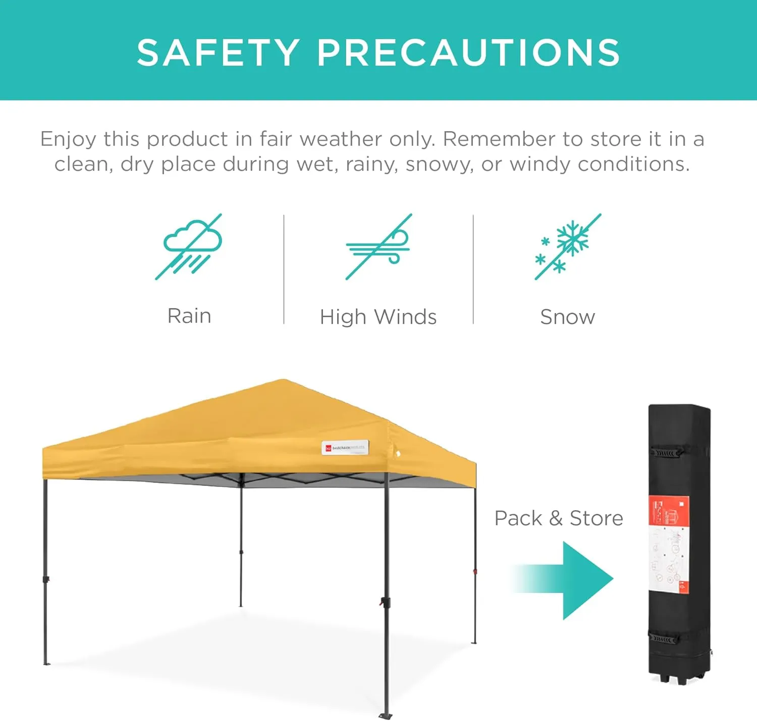 Best Choice Products 10x10ft 1-Person Setup Pop Up Canopy Tent Instant Portable Shelter w/ 1-Button Push, Case, 4 Weight Bags - Marigold