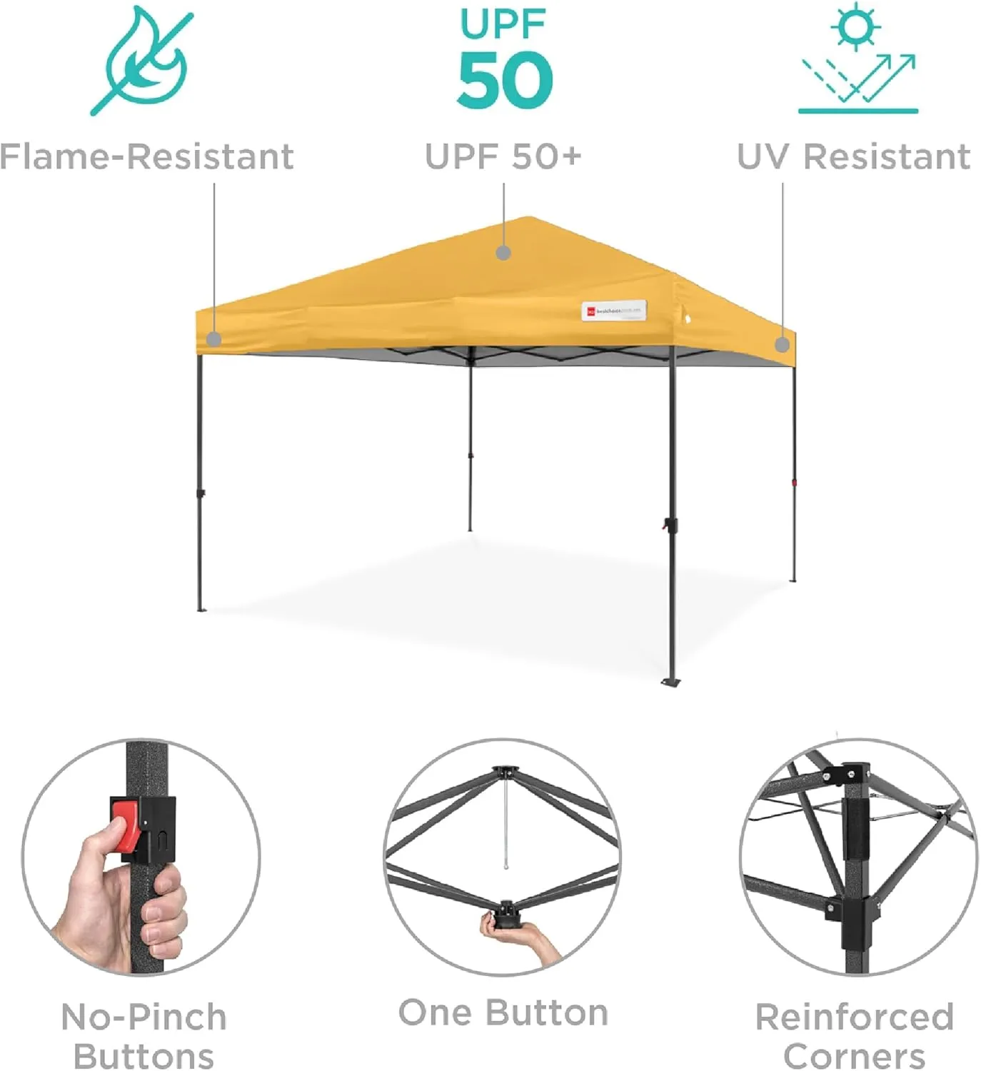 Best Choice Products 10x10ft 1-Person Setup Pop Up Canopy Tent Instant Portable Shelter w/ 1-Button Push, Case, 4 Weight Bags - Marigold