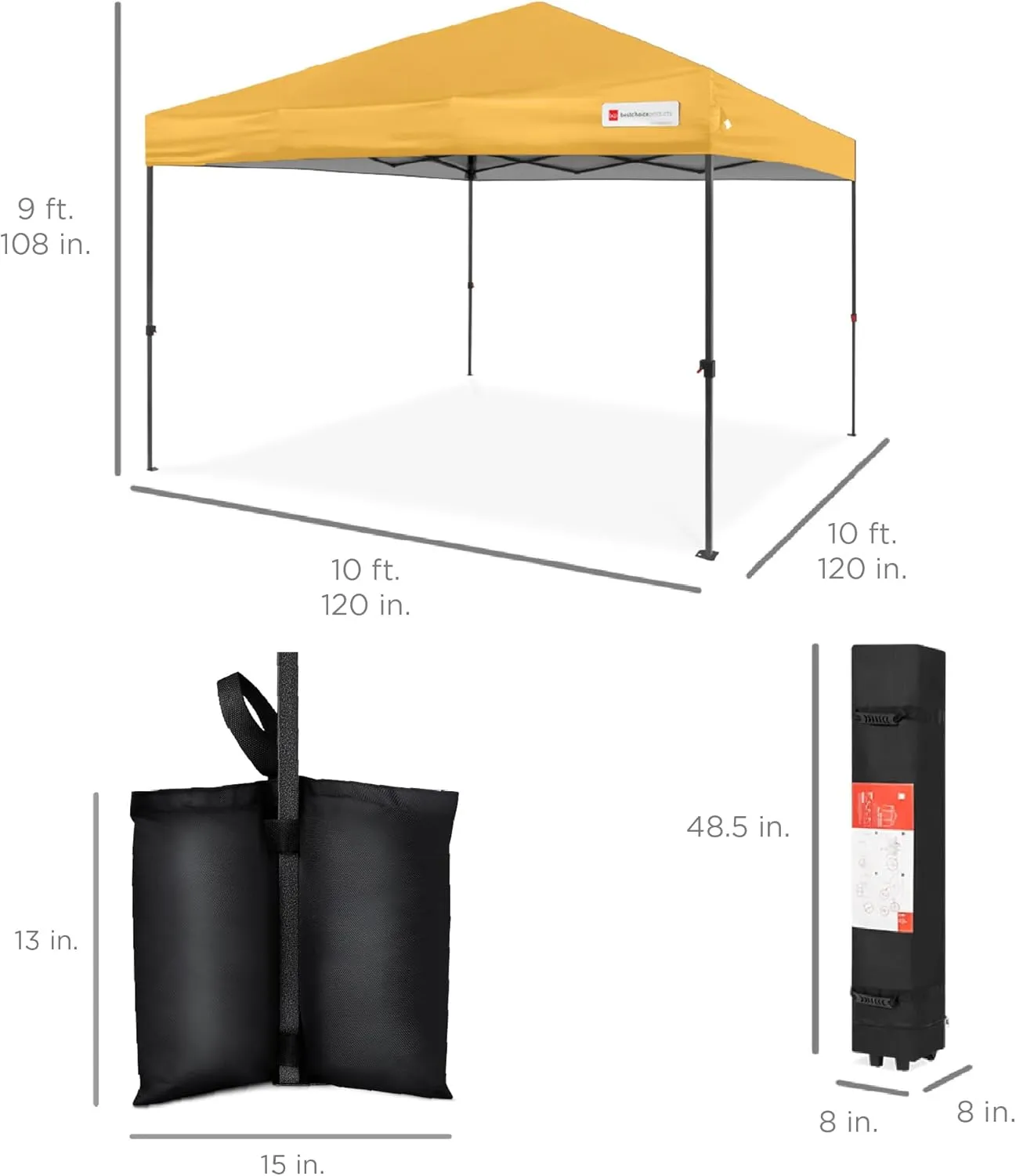 Best Choice Products 10x10ft 1-Person Setup Pop Up Canopy Tent Instant Portable Shelter w/ 1-Button Push, Case, 4 Weight Bags - Marigold