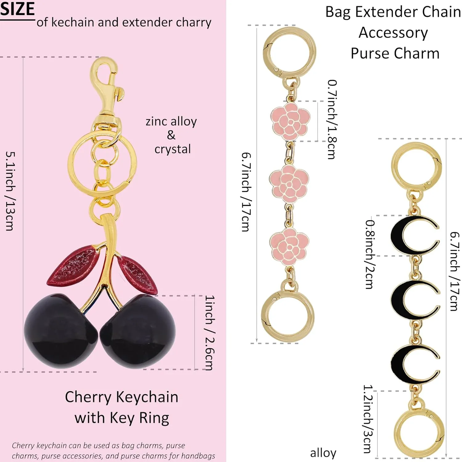 BIHRTC Cherry Bag Charm Bag Extender Chain Strap Replacement Accessories Bag Charms for Purses Bags Handbags