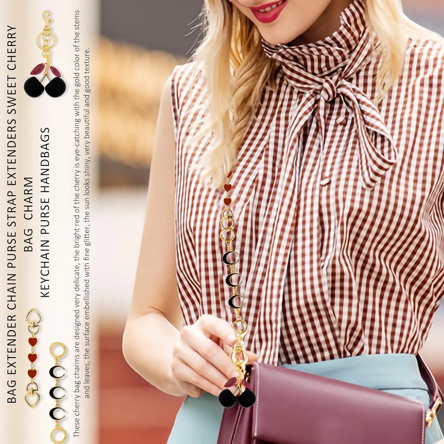BIHRTC Cherry Bag Charm Bag Extender Chain Strap Replacement Accessories Bag Charms for Purses Bags Handbags