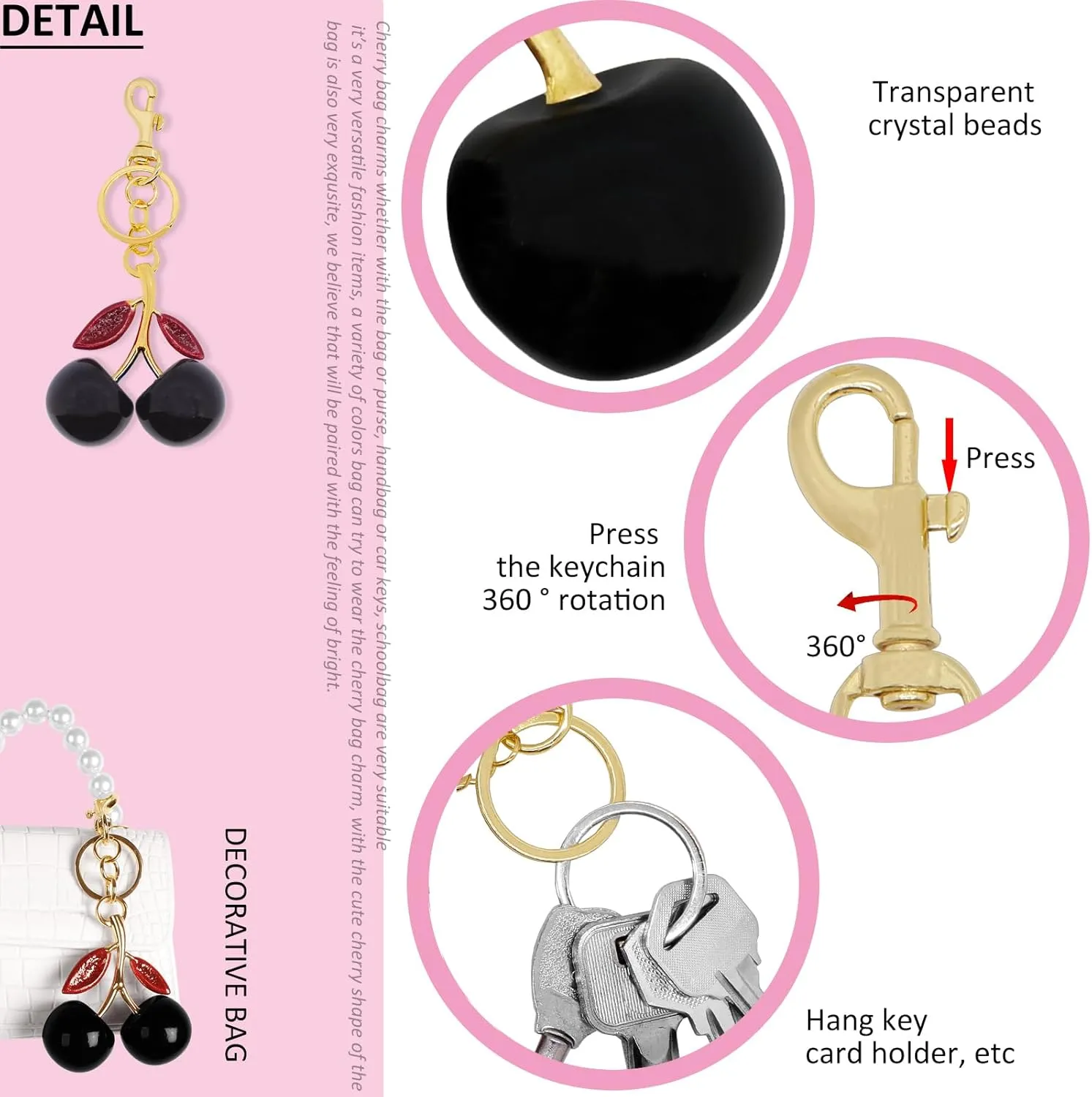 BIHRTC Cherry Bag Charm Bag Extender Chain Strap Replacement Accessories Bag Charms for Purses Bags Handbags