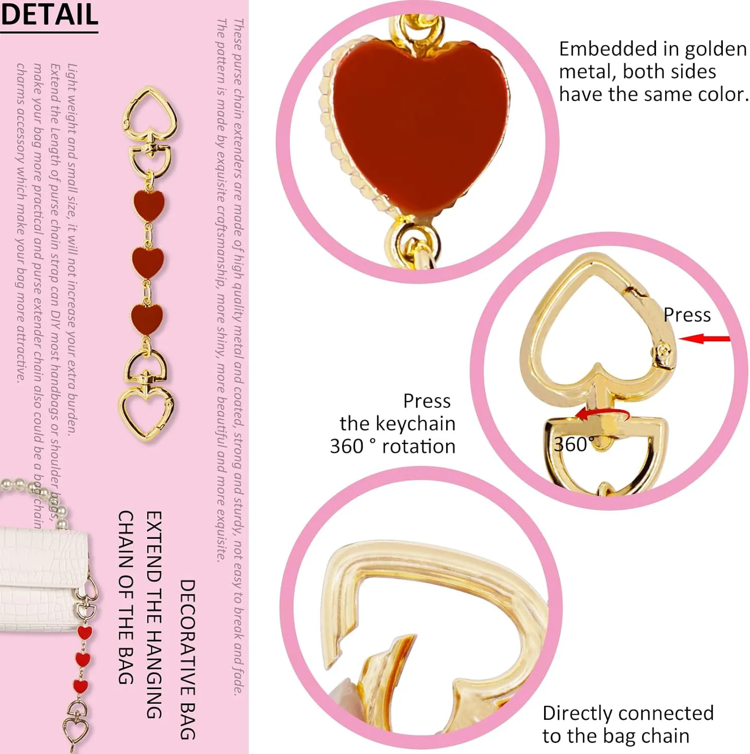 BIHRTC Cherry Bag Charm Bag Extender Chain Strap Replacement Accessories Bag Charms for Purses Bags Handbags