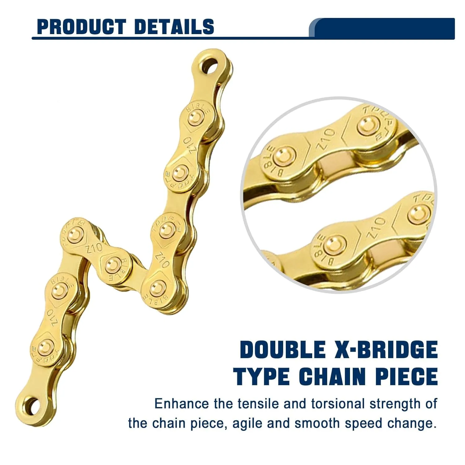 Bike Chain, 10 Speed Bike Chain 1/2" x 3/32" 116 Links Bicycle Chain for Road Mountain Folding Racing Cycling Bikes (Gold-10 Speed)