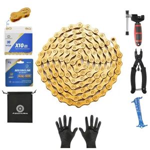 Bike/E-Bike Chain Kit ，8-11Speed Multi-Function Bike Mechanic Repair Kit ，Chain Breaker/Bicycle Chain Pliers/Chain Measuring Device/- for Shimano SRAM Campagnolo -Titanium Gold (X10-Titanium Gold)