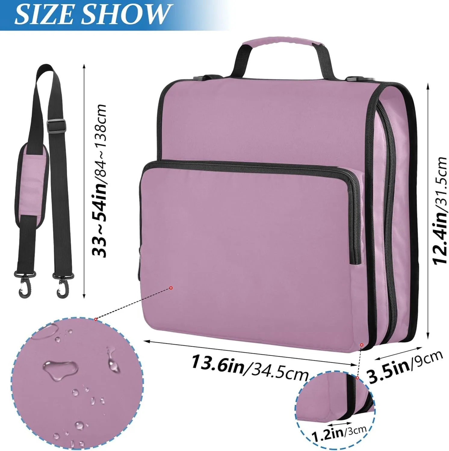 Binder Zipper Organizer Opera Mauve Purple 1.5 Inch Binders 3 Ring Heavy Duty Student School Binder Bag with Shoulder Strap Portfolio Hold 500 Sheets Holder