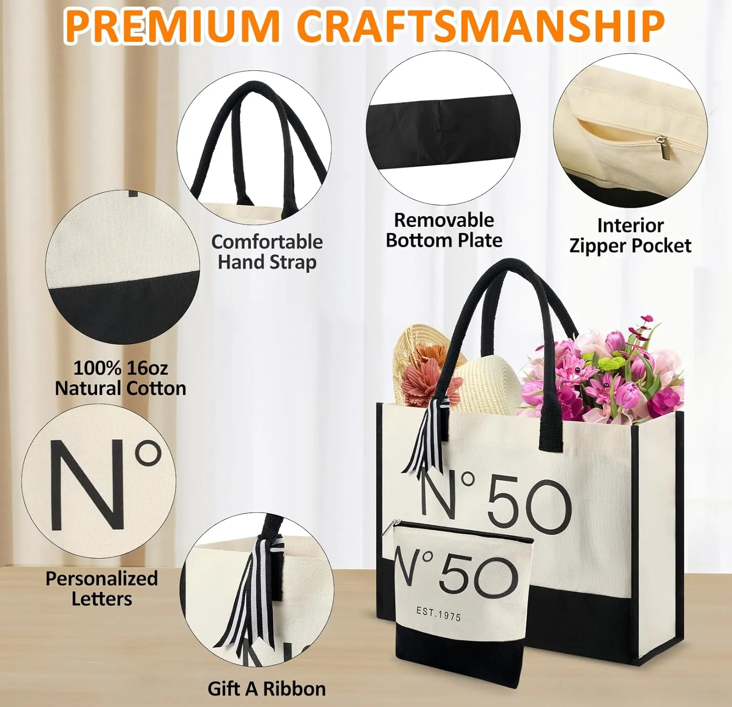 Birthday Gifts for Women Canvas Beach Tote Bag With Makeup Bag,Gifts For Wife/Sister/Mom/Aunt/Friends,New