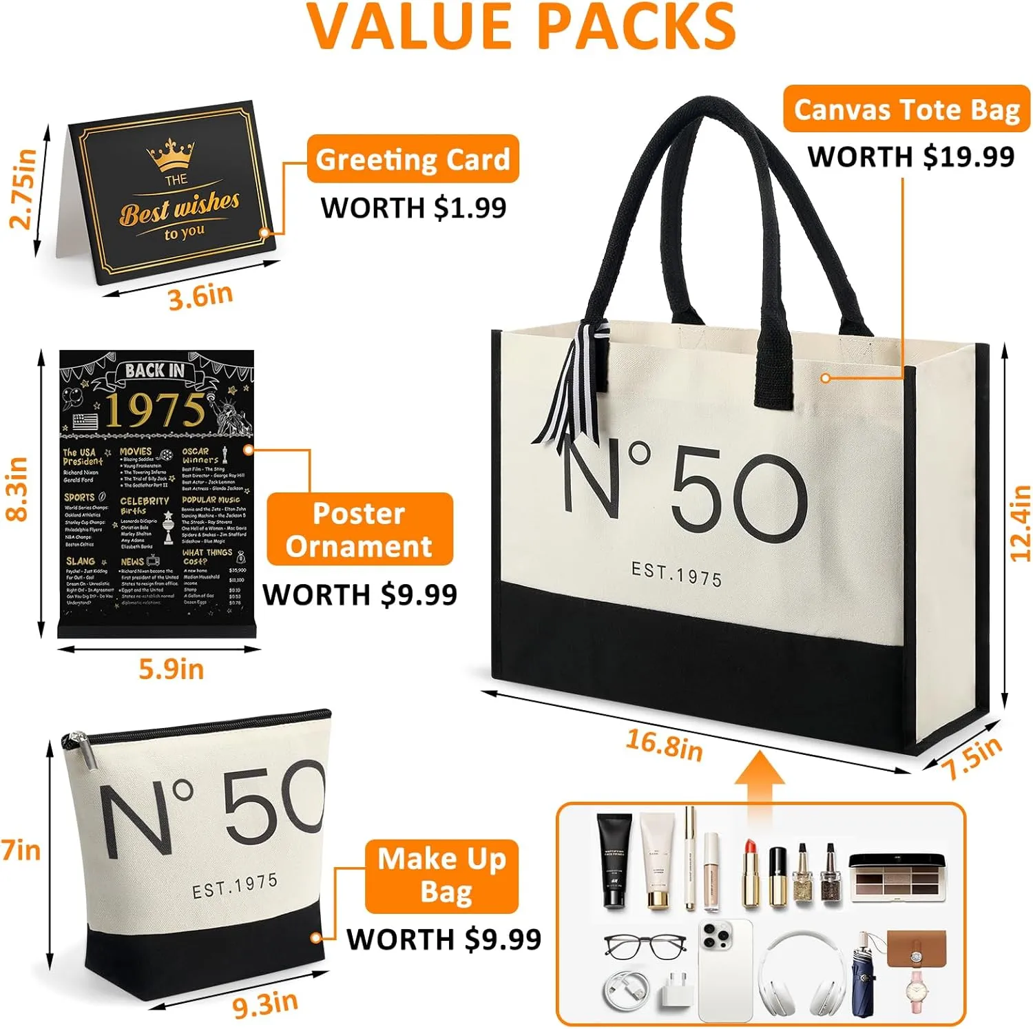 Birthday Gifts for Women Canvas Beach Tote Bag With Makeup Bag,Gifts For Wife/Sister/Mom/Aunt/Friends,New