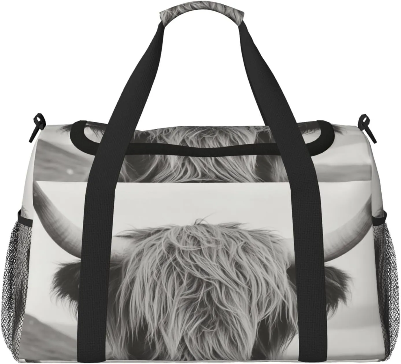 Black And White Highland Cow Travel Duffel Bag Tote Bag Sports Gym Bag For Women And Men