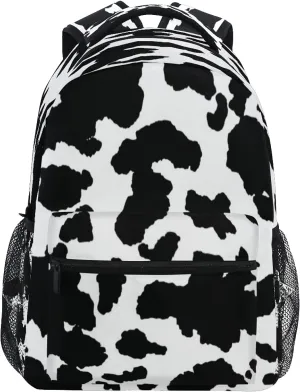 Black Animal Cow Print School Backpack for Teen Girls Boys Lightweight Student Backpack Travel Bookbag Laptop Casual Daypack 16x11.4x6.9 inch