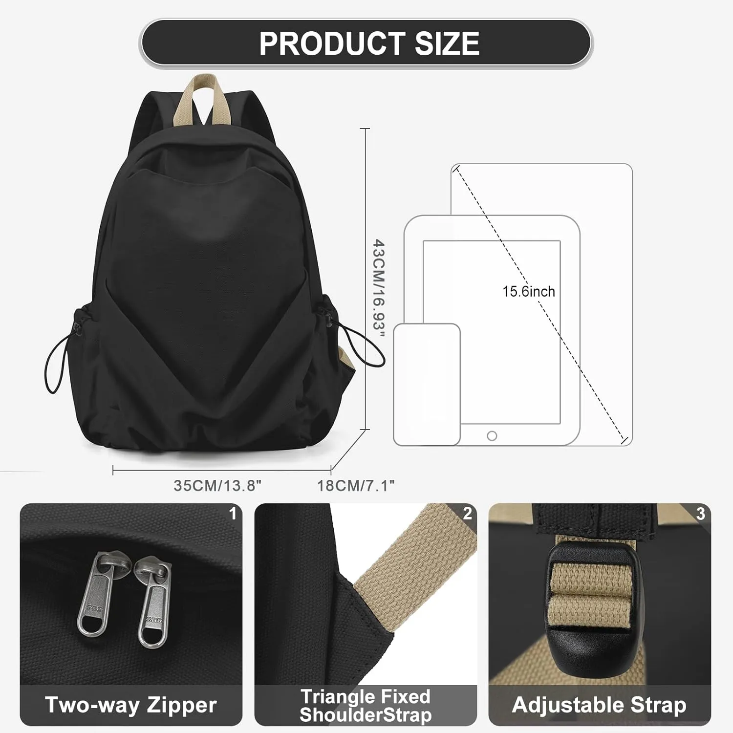 Black Backpack For High School Teen Girls Boys Simple Casual Daypack College Backpack Travel Laptop Backpack 14 Inch Classic School Bag For Women Men cute Student Bookbag
