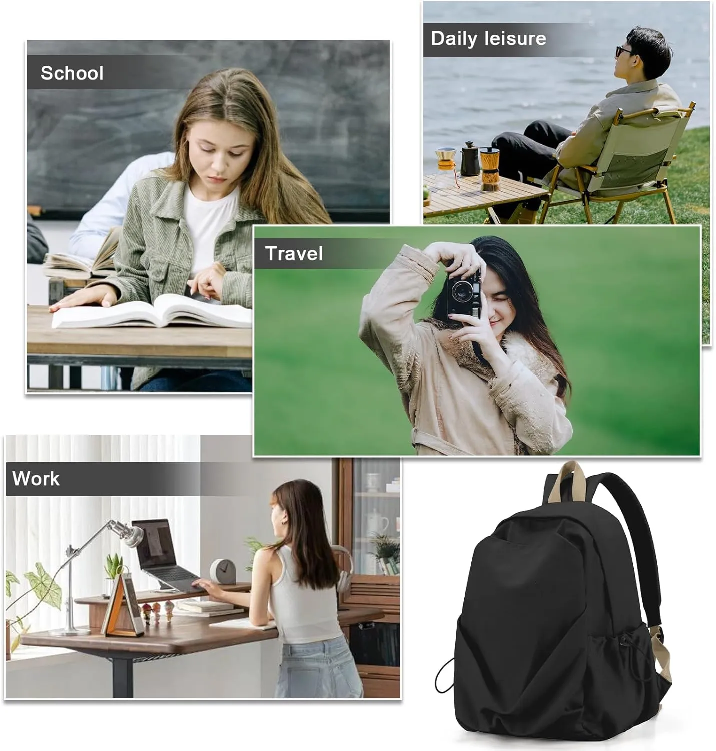 Black Backpack For High School Teen Girls Boys Simple Casual Daypack College Backpack Travel Laptop Backpack 14 Inch Classic School Bag For Women Men cute Student Bookbag