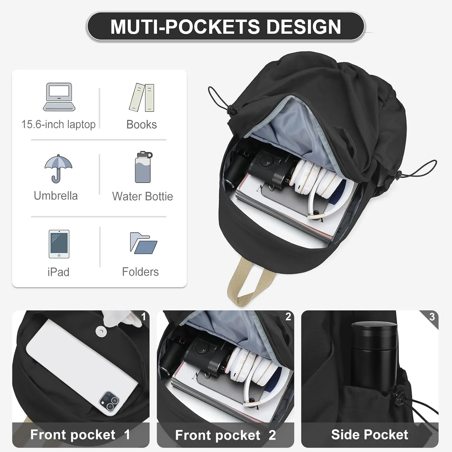 Black Backpack For High School Teen Girls Boys Simple Casual Daypack College Backpack Travel Laptop Backpack 14 Inch Classic School Bag For Women Men cute Student Bookbag