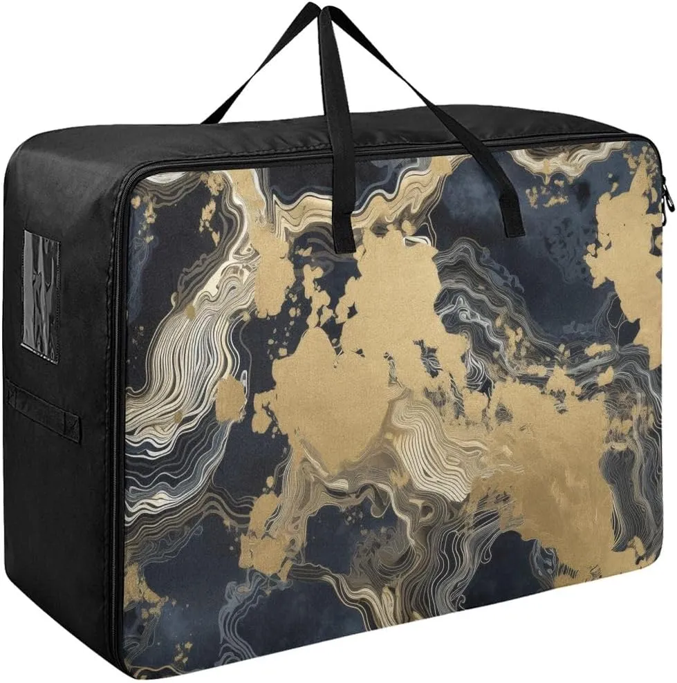 Black Bronzing Style Scene Storage Bag, 27.5x19.7x11 In, Extra Large Storage Duffle Bag with Zippers and Handles Space Saving Packing Totes for Moving Supplies Storage
