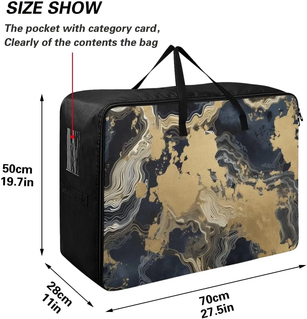 Black Bronzing Style Scene Storage Bag, 27.5x19.7x11 In, Extra Large Storage Duffle Bag with Zippers and Handles Space Saving Packing Totes for Moving Supplies Storage
