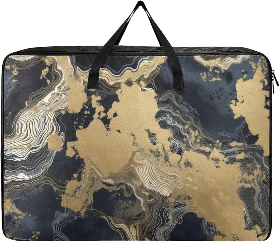 Black Bronzing Style Scene Storage Bag, 27.5x19.7x11 In, Extra Large Storage Duffle Bag with Zippers and Handles Space Saving Packing Totes for Moving Supplies Storage