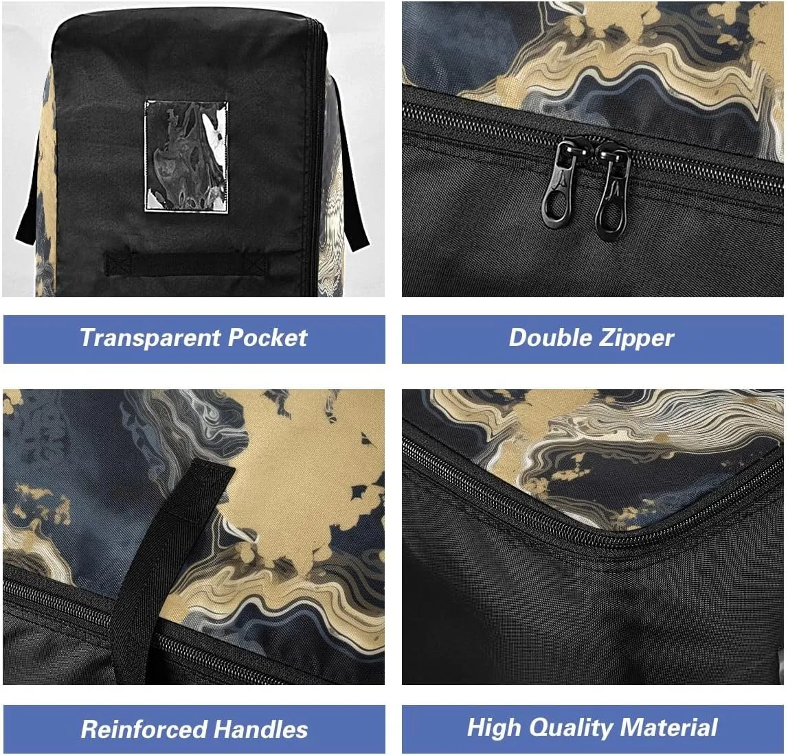 Black Bronzing Style Scene Storage Bag, 27.5x19.7x11 In, Extra Large Storage Duffle Bag with Zippers and Handles Space Saving Packing Totes for Moving Supplies Storage