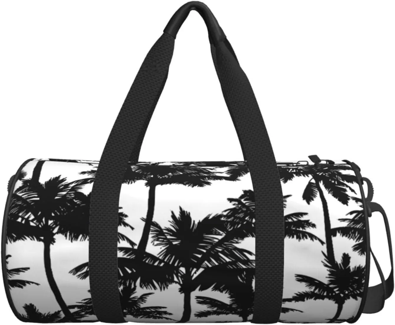 Black palm trees Round Travel Duffel Bag Large Capacity Gym Sports Bags for Hiking Vacation Trips