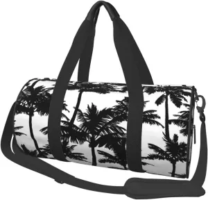 Black palm trees Round Travel Duffel Bag Large Capacity Gym Sports Bags for Hiking Vacation Trips