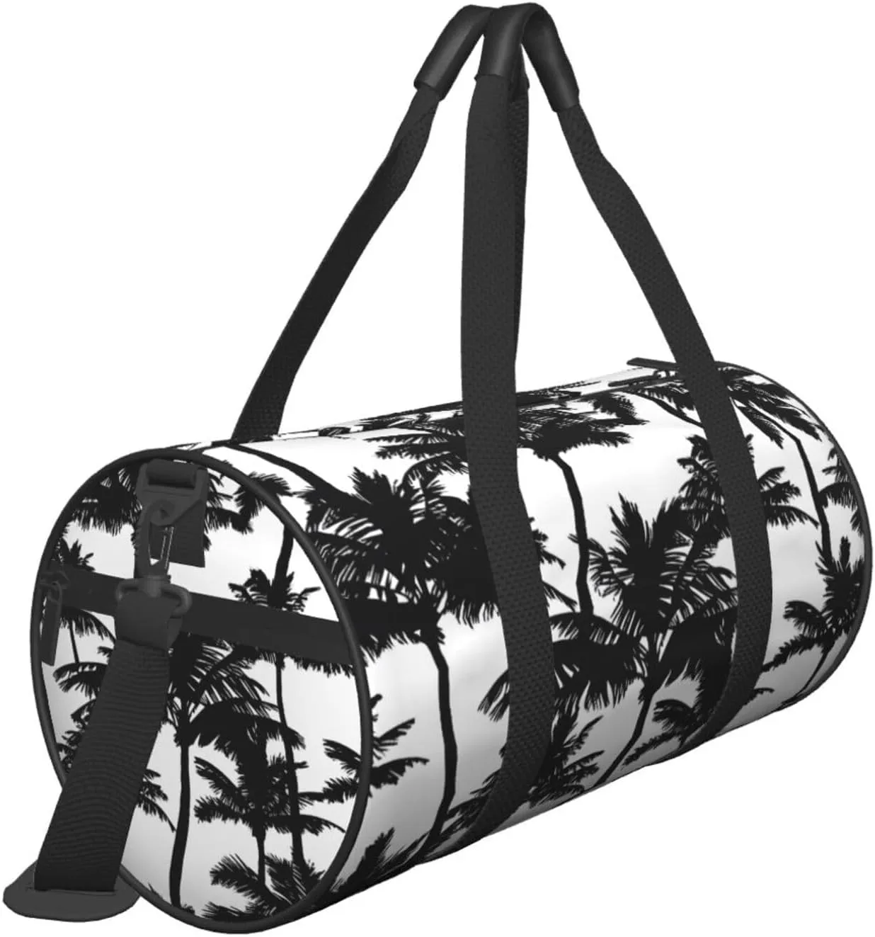 Black palm trees Round Travel Duffel Bag Large Capacity Gym Sports Bags for Hiking Vacation Trips