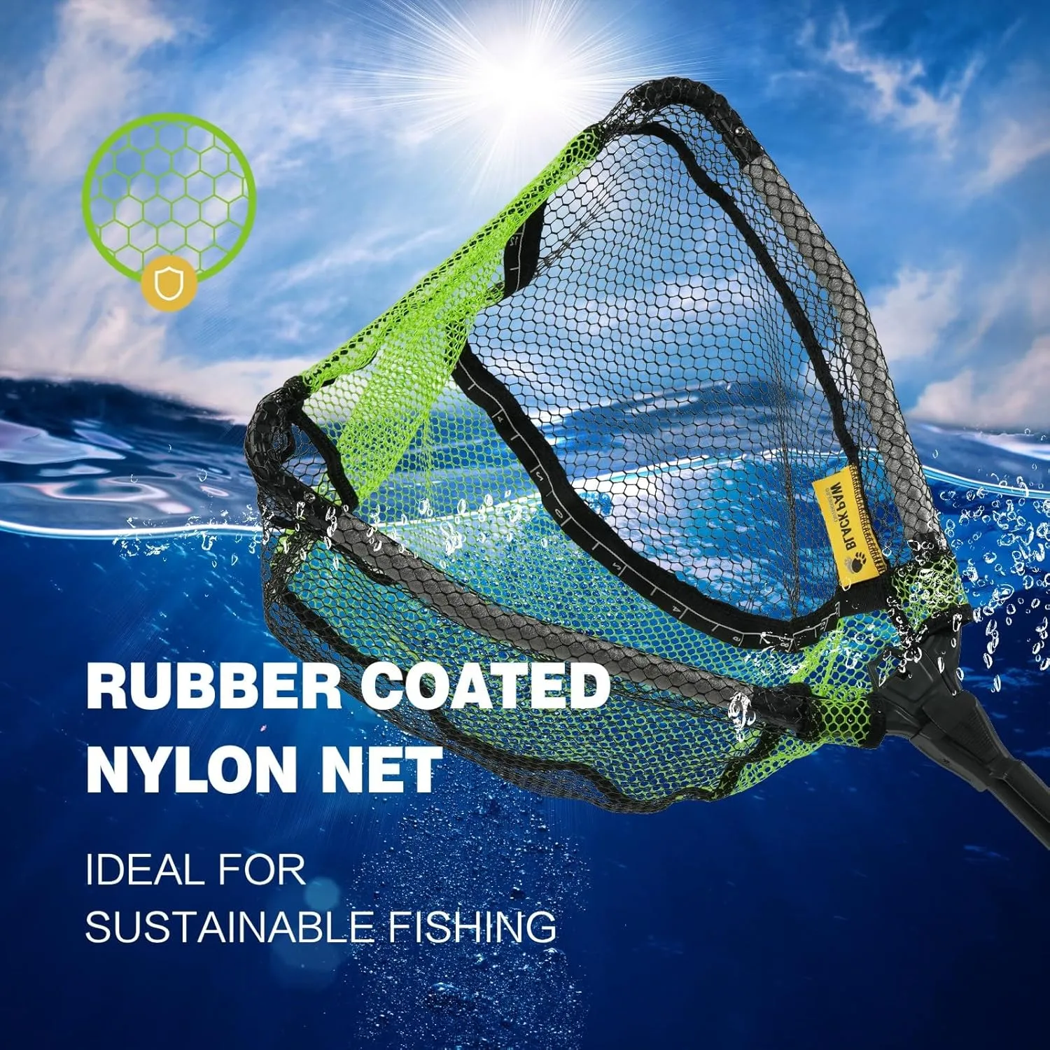 Black Paw Floating Fishing Net Foldable Telescopic Fish Landing Net Rubber Coated Fishing Net for Kayak, Fly, Trout, Fishing Net Freshwater Saltwater