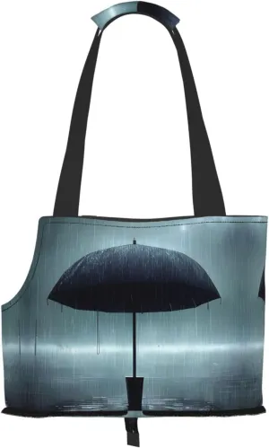Black Umbrella in The Rain Printed Pet Shoulder Bag, Specially Designed for Small Dogs and Cats, Multifunctional Shoulder and Handbag