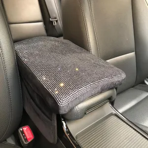 Bling Car Center Console Cover, Glitter Shiny Car Armrest Cover Cushion with 2 Storage Bags, Universal Car Armrest Storage Box Bling Car Interior Accessories for Women Girls (White Diamond)