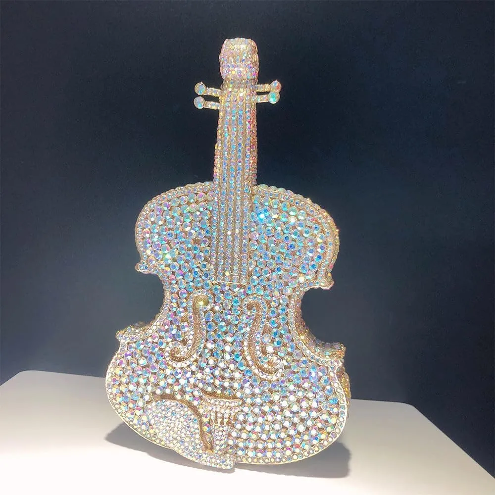 Bling Crossbody Purses and Handbags Rhinestone Diamond Clutch Purses for Women Shoulder Bag for Wedding Violin Gold AB