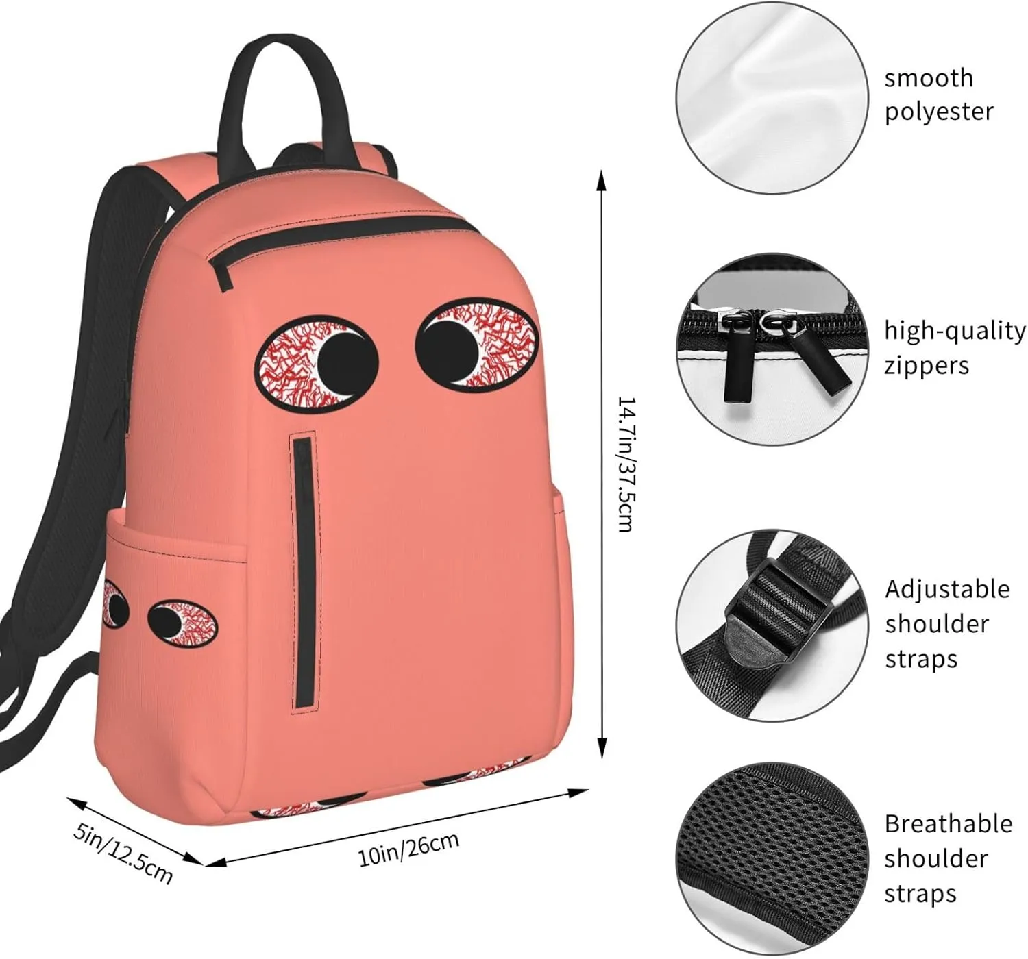 Bloodshot Eyeball Eyes To Eyes Casual Backpacks Large Capacity Laptop Backpack Sports Rucksack Travel Daypack Adjustable Shoulder Strap Work Bag for Outdoor Camping