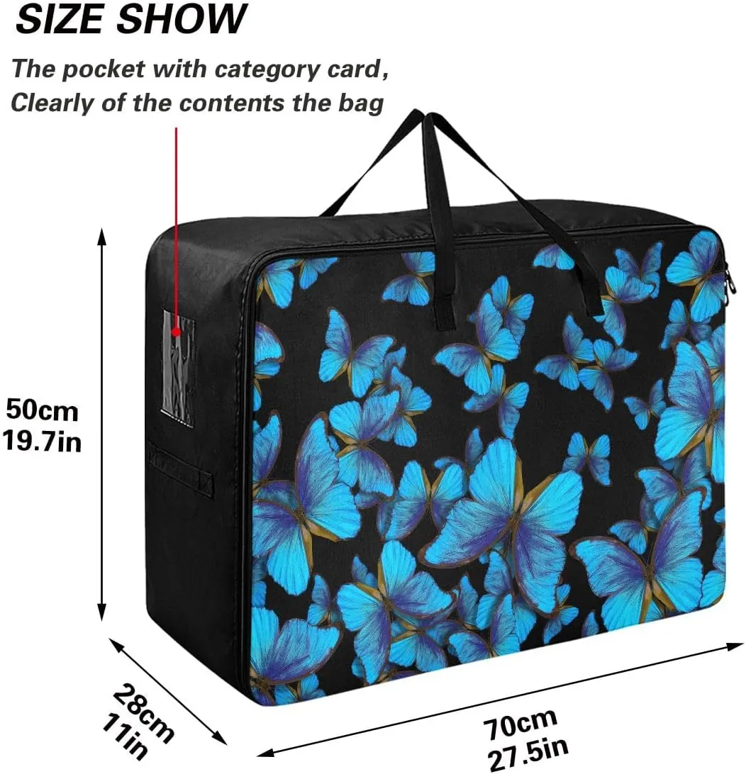 Blue Butterfly Storage Bag, 27.5x19.7x11 In, Collapsible Moving Bags Zippered Storage Bag for Closet Comforter, Pillow, Quilt