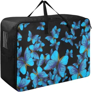 Blue Butterfly Storage Bag, 27.5x19.7x11 In, Collapsible Moving Bags Zippered Storage Bag for Closet Comforter, Pillow, Quilt