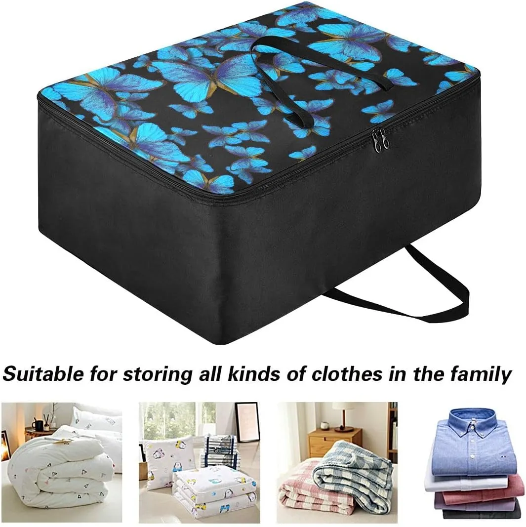 Blue Butterfly Storage Bag, 27.5x19.7x11 In, Collapsible Moving Bags Zippered Storage Bag for Closet Comforter, Pillow, Quilt