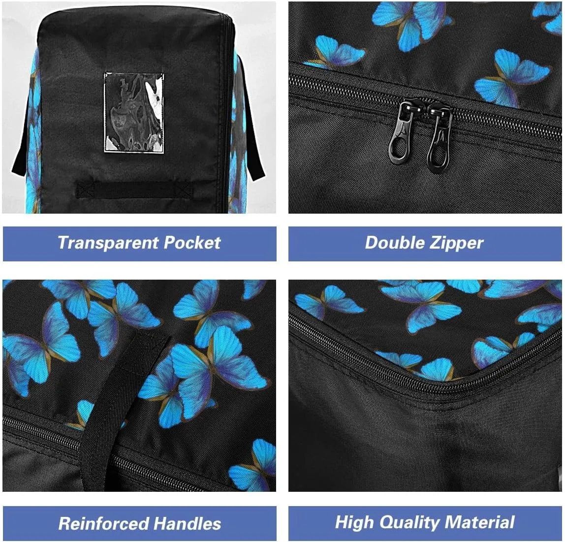 Blue Butterfly Storage Bag, 27.5x19.7x11 In, Collapsible Moving Bags Zippered Storage Bag for Closet Comforter, Pillow, Quilt
