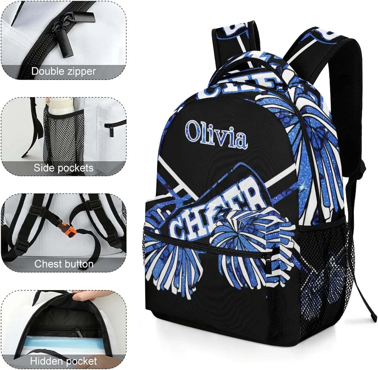 Blue Cheer Custom Text Name Unisex Daily Bag Multi-Function Casual Sport Backpack