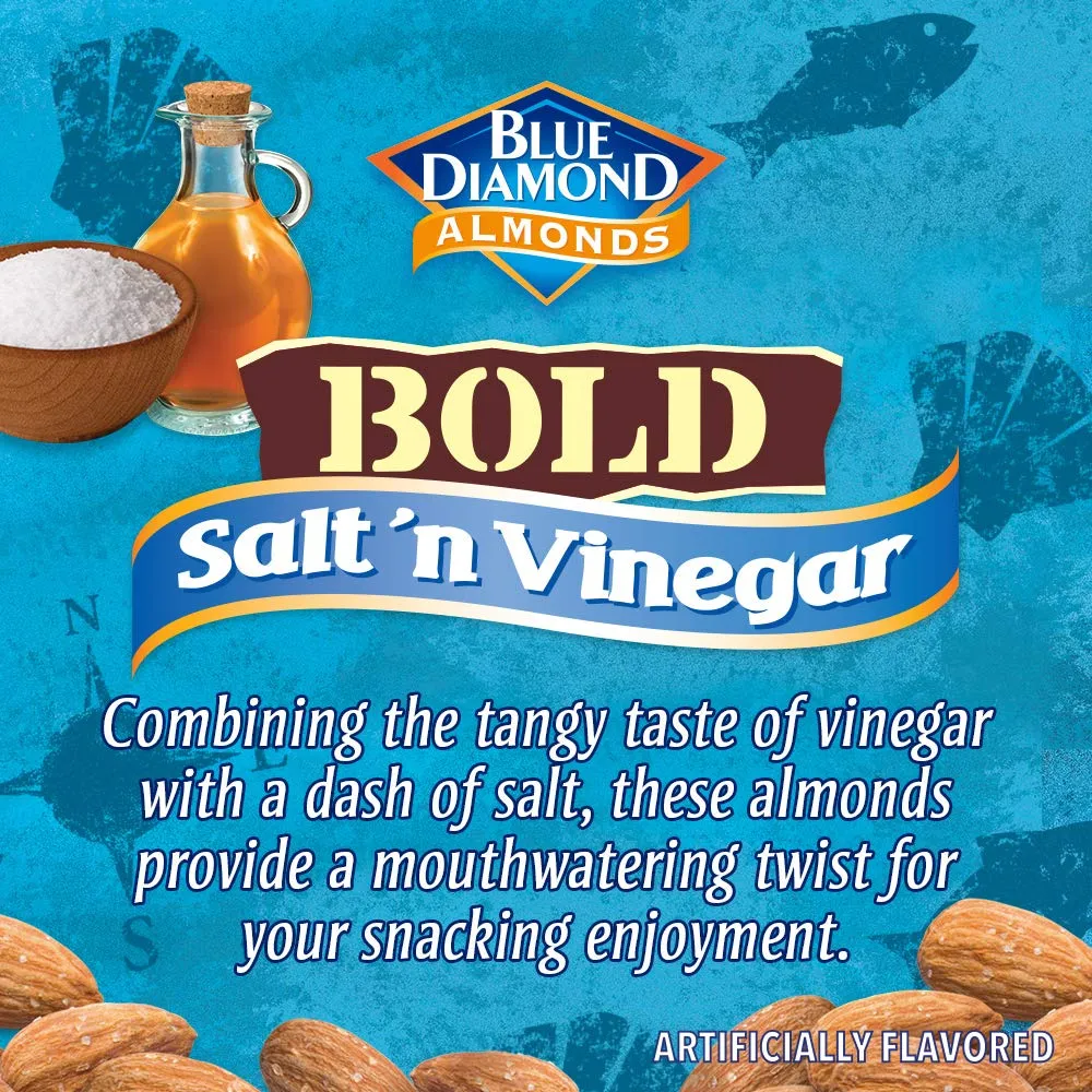 Blue Diamond Almonds Salt N' Vinegar Flavored Snack Nuts, Single Serve Bags (1.5 oz, 2 Packs of 12)