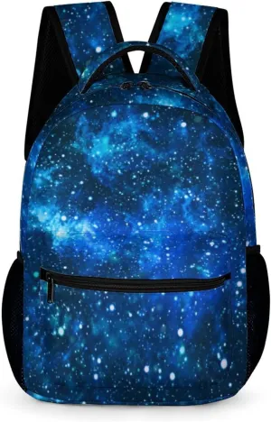 Blue Galaxy Backpack Universe Space Starry Stars Backpack for Teens Girls Boys, Kids Galaxy Backpack, Elementary Middle High School Bags Travel Laptop Backpack,16.5 Inch