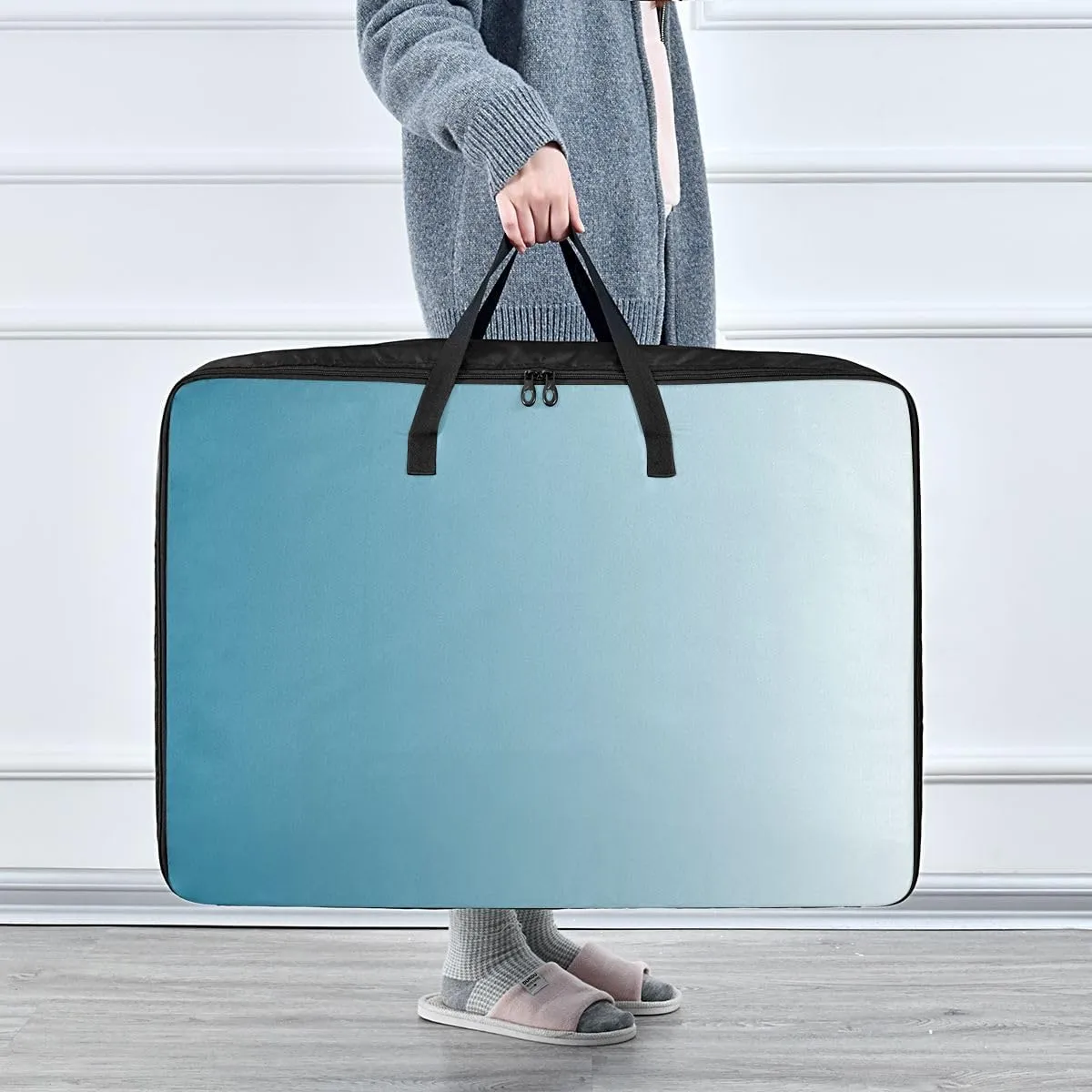Blue Gradient Storage Bag, 27.5x19.7x11 In, Extra Large Storage Duffle Bag with Zippers and Handles Zippered Storage Bag for Moving