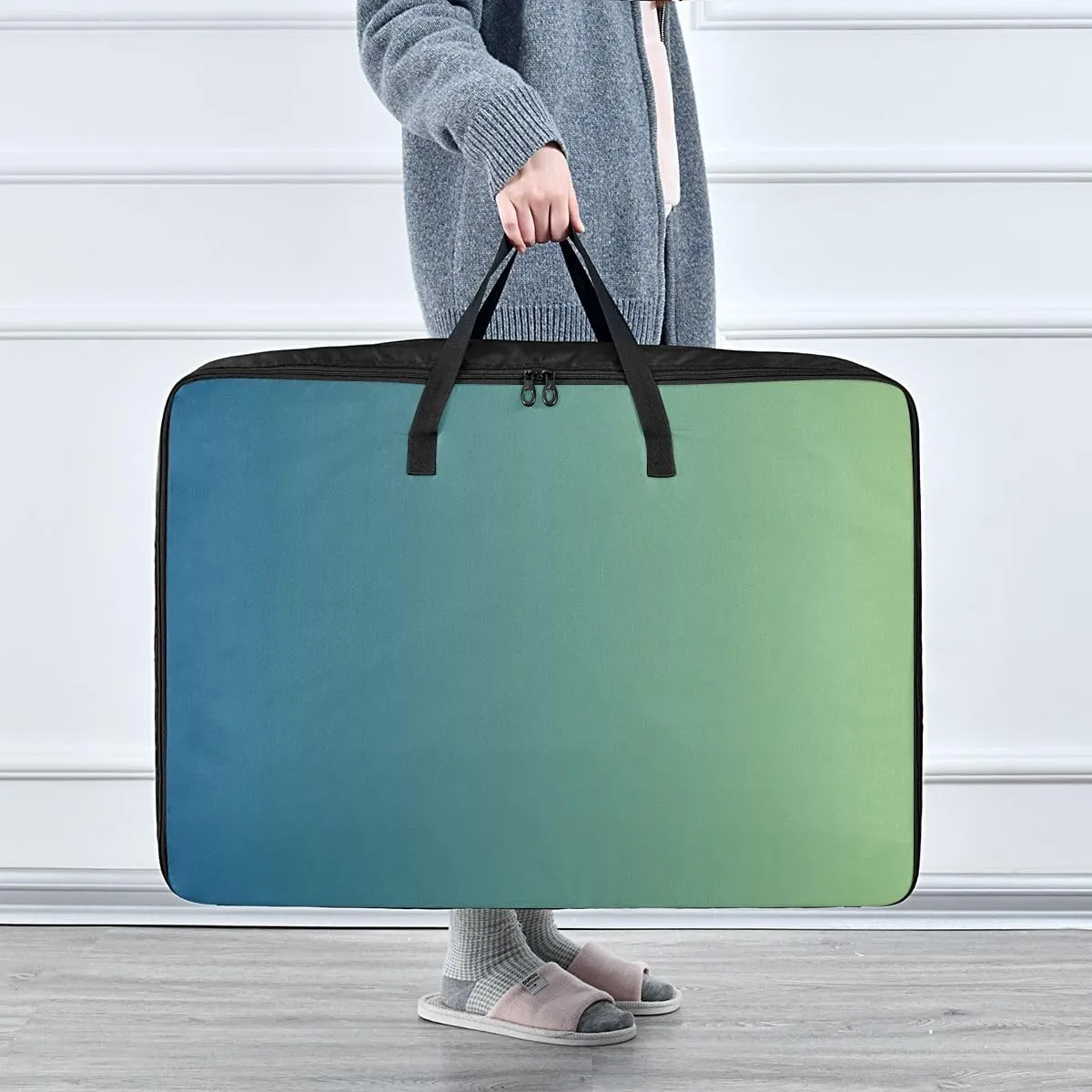 Blue Gradient Storage Bags, 27.5x19.7x11 In, Extra Large Storage Duffle Bag with Zippers and Handles Zippered Storage Bags for Moving Essential