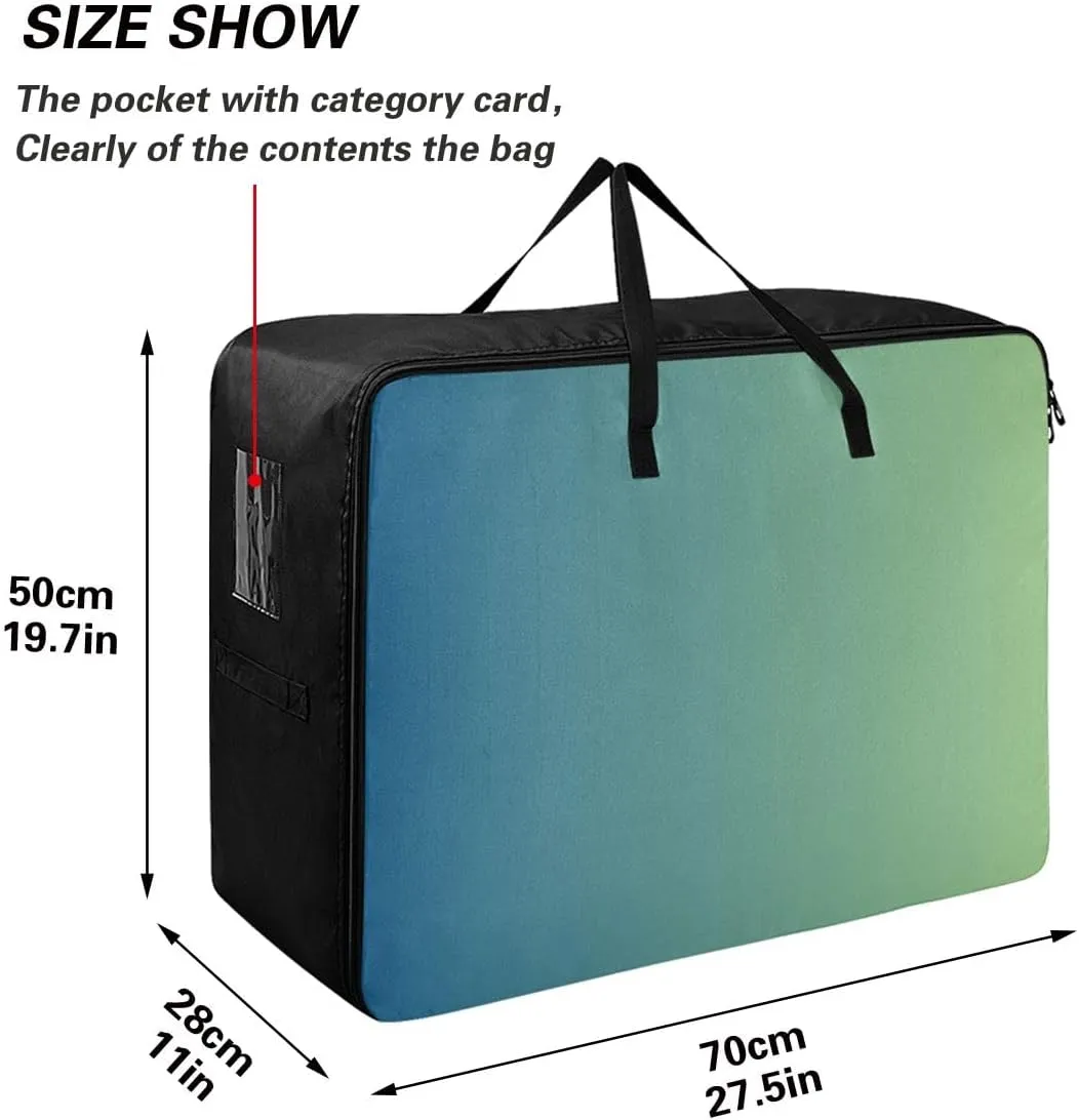 Blue Gradient Storage Bags, 27.5x19.7x11 In, Extra Large Storage Duffle Bag with Zippers and Handles Zippered Storage Bags for Moving Essential