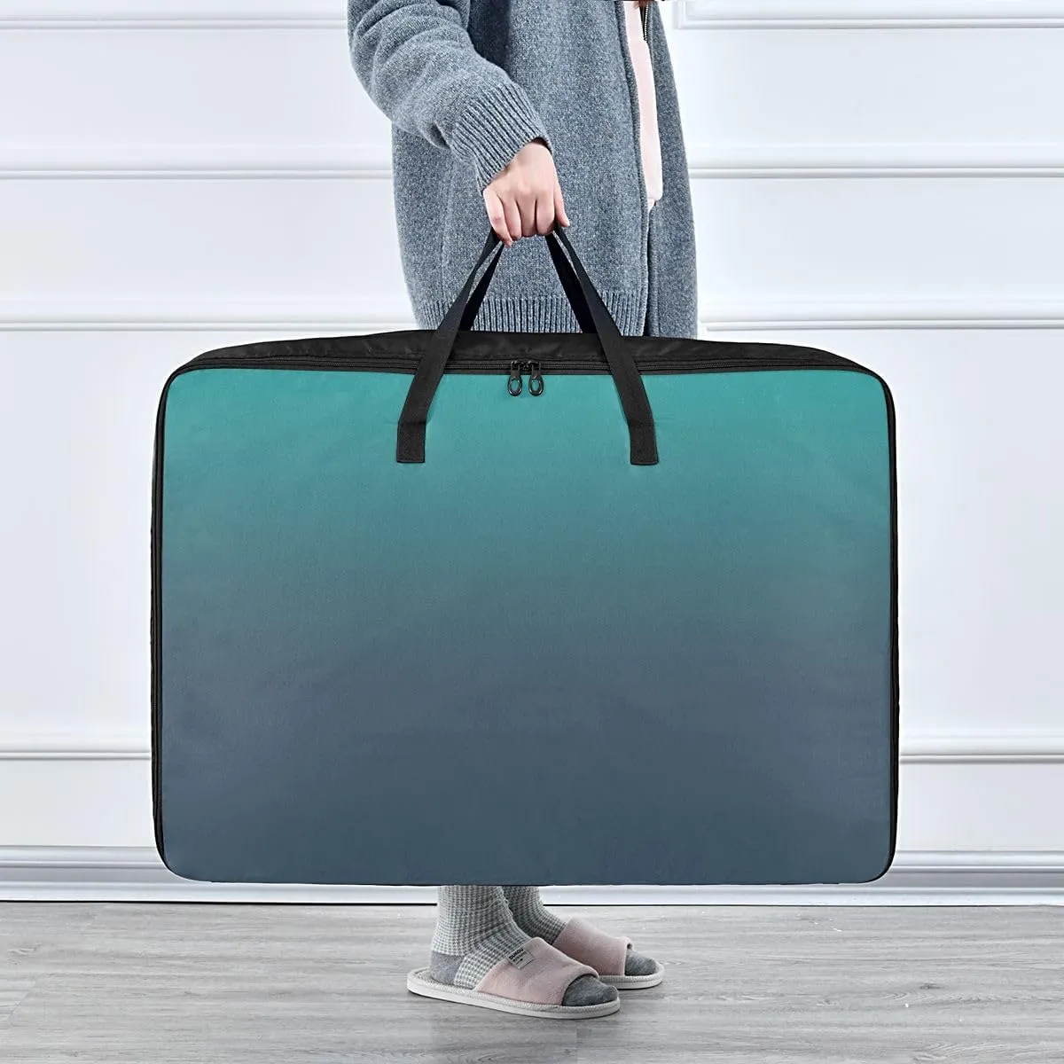 Blue Green Gradient Storage Bag, 27.5x19.7x11 In, Collapsible Moving Bags Space Saving Packing Totes for Moving Supplies Storage